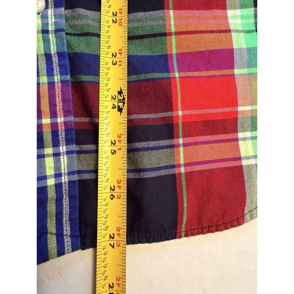 Ralph Lauren Button Down Shirt Youth Large 14-16 Red Black Blue Plaid *Read